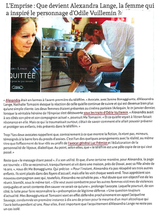 Article de Telestar consacré au telefilm l'Emprise.